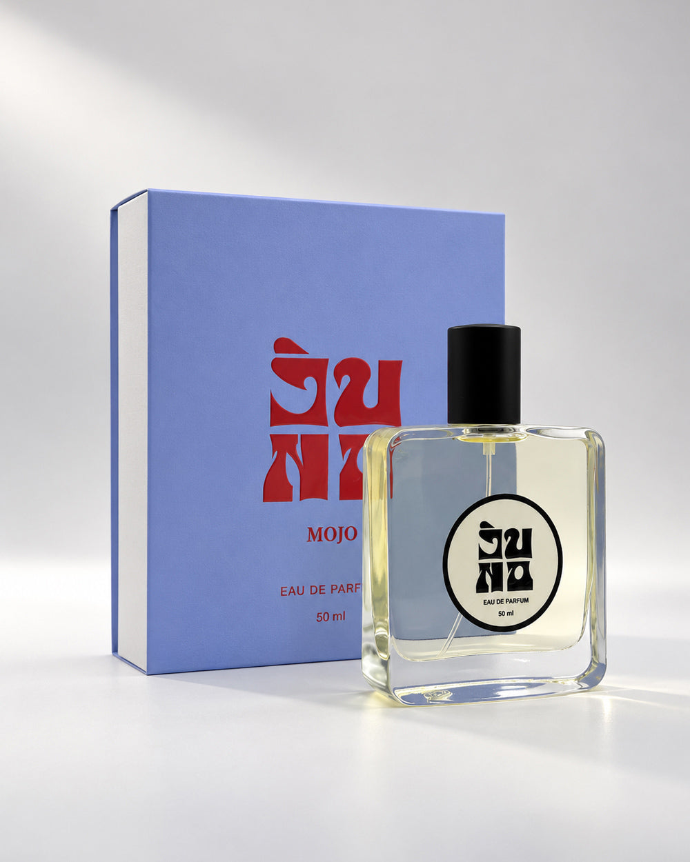 MOJO Eau de parfum 50 ml bottle and box by JUNO